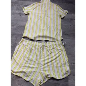 State of Day Womens Small Pajama Set Yellow White Striped Top & Shorts NWT A4020 thumbnail 11