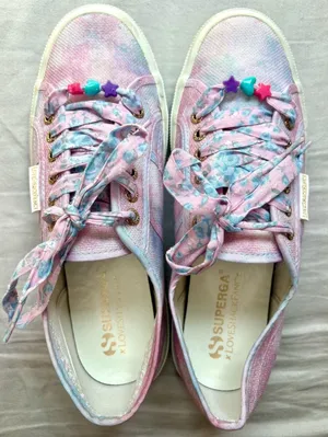 Superga x LoveShackFancy Tie Dye Sneakers Pink Blue Floral Laces 40 thumbnail 1