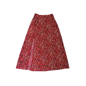SheIn Red‎ Ditsy Floral Maxi Skirt XS Side Slit High Rise Cottagecore Boho Chic Garden thumbnail 2