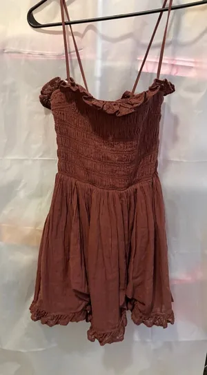 Free People Brown Smocked Ruffle Dress Size S thumbnail 1