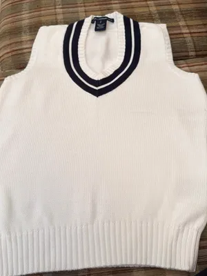 Ralph Lauren White V-Neck Sweater Vest with Navy Stripes thumbnail 1