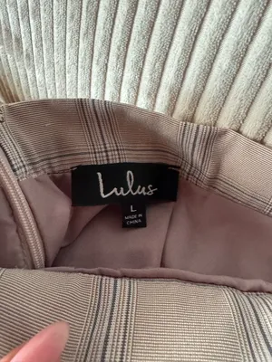 Lulu's Neutral Plaid Pleated Midi Skirt Size L thumbnail 5