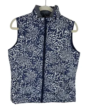 Lands'‎ End Blue White Full Zip Quilted Insulated Mock Neck Puffer Vest Size S thumbnail 1