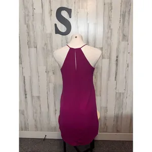 Express Shift Dress Womens Small Magenta Purple V-Neck Halter Strappy Keyhole Ba thumbnail 4
