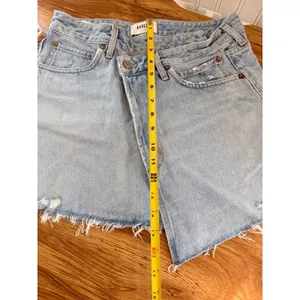AGOLDE Criss Cross Distressed Denim Mini Skirt Light Wash 27 thumbnail 9