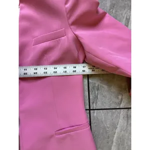 Zara Pink Open Front Tailored Blazer Jacket Womens Medium Collarless Hook Eye thumbnail 4