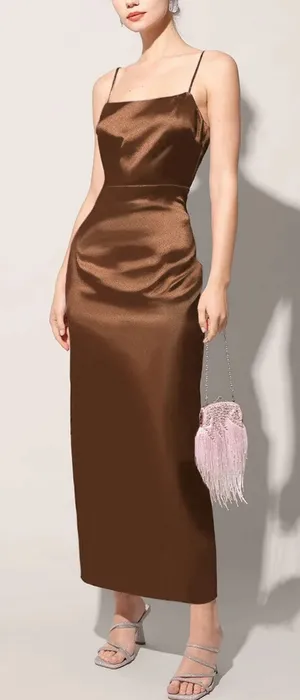 Rihoas Coffee Satin Slip Maxi Dress thumbnail 1