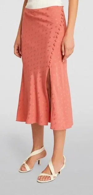 Veronica Beard Silk Franconia Skirt Womens 4 Rose Pink Side Button Feminine NWT thumbnail 1