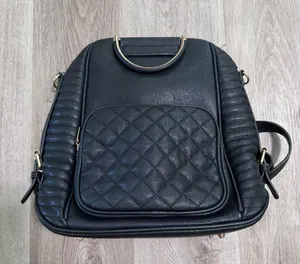 Black Bookbag Purse Quilted Large Handbag Diaper Bag thumbnail 2