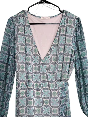 Lovestitch Rio Blue Patterned Maxi Wrap Dress Size L EUC Boho Chiffon thumbnail 4
