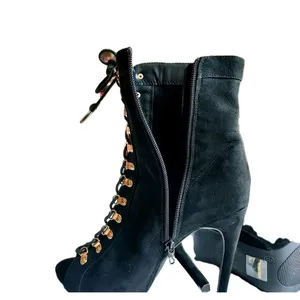 NWOB Wild Diva Black Vegan Suede Stiletto Boots with Gold Accents Size 8 thumbnail 11