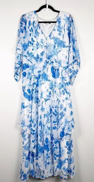 Vicky Tiel Women's Chiffon Floral Maxi Dress Sz 1X thumbnail 1