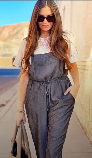 Lularoe Charcoal Gray Chambray Overalls - Casual Pull-On Jumpsuit Medium thumbnail 1