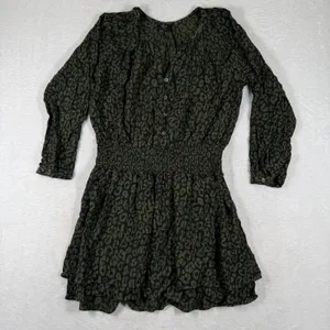 Rails Jasmine Olive Batik Cheetah Smocked Mini Dress Green Animal Print Large thumbnail 1