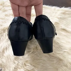 Source Unknown Chunky Whimsygoth Black Leather Stitched Mary Jane Heels Size US 7 thumbnail 5