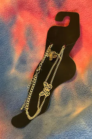 Silver Butterfly Layered Anklet with Toe Ring- Women Accessories thumbnail 1