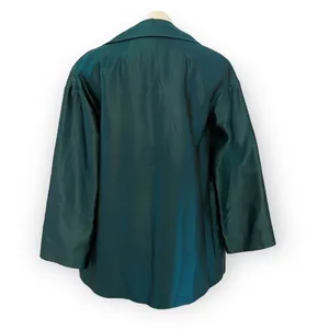 ST. JOHN COUTURE Sharkskin Silk Wool Blend Teal Open Front Jacket Blazer Size 8 thumbnail 6