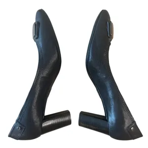 Tory Burch Black Leather Block Heel Pumps Gunmetal Logo Plaque Size 7.5‎ thumbnail 6