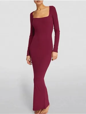 NWT SKIMS Wine Body Shaping Stretch Ribbed Modal Maxi Dress L Kim Kardashian thumbnail 2