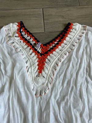 Cupshe White Swim Coverup with Red and navy Trim thumbnail 3