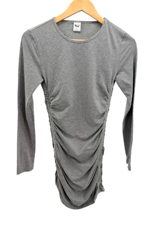Aritzia Tna Chill Malibu Ruched Long Sleeve Dress S Grey Cotton Bodycon Mini M thumbnail 1