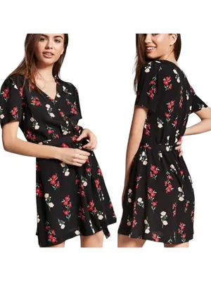 FRNCH Paris Dress Women Small Black Red Floral‎ Print Fit And Flare Mini Boho thumbnail 2
