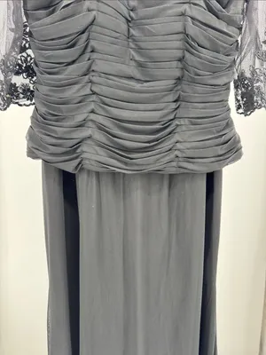 Mon Cheri Black Lace Sleeve Ruched Evening Gown sequin beaded 16 wedding mother thumbnail 9