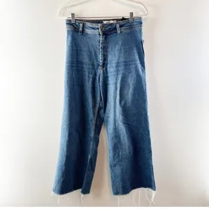 Zara Marine High Rise Frayed Hem Denim Wide Leg Jeans Blue 8 thumbnail 2