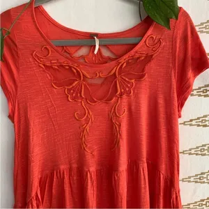 Free people Orange Embroidered mesh‎ Top M thumbnail 2