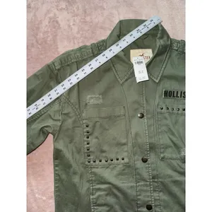 Hollister Women's Utility Distressed Jacket Shirt Army Green Size Large‎ NWT thumbnail 8