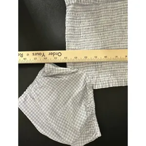 J.Crew Top Women‎ SMALL Purple White Striped Short Sleeve Smocked Cropped thumbnail 8