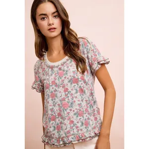 BiBi Rose‎ Printed Slub Knit Ruffled Sleeves Top thumbnail 10