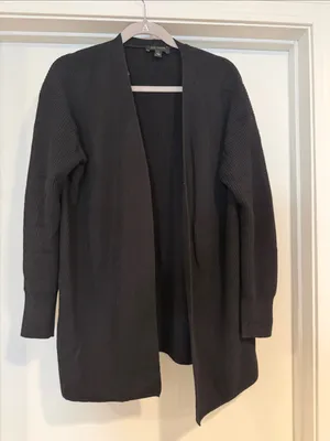 Ann Taylor Black Open-Front Ribbed Cardigan thumbnail 1