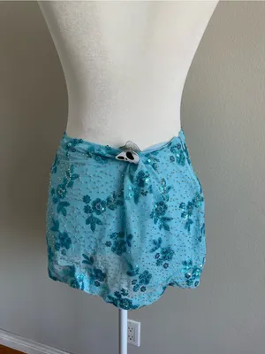 Sky Blue Sequin Floral Mini Skirt thumbnail 3