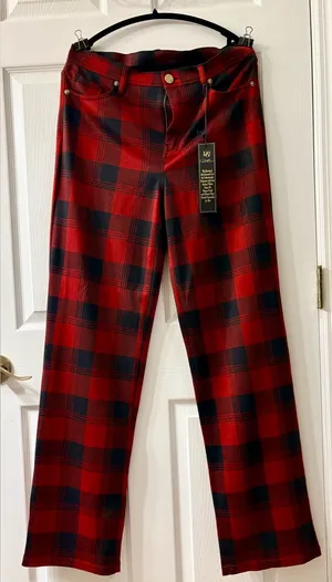 DG2 Red and Black Plaid Flannel Fabric Boot Cut Pants size 14T NWT thumbnail 1