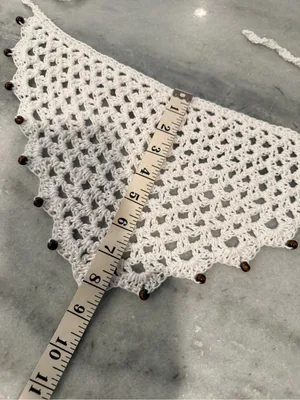 Handmade Crochet Wood Beaded Kerchief Head Scarf Cotton Boho Bandana Cottagecore thumbnail 5