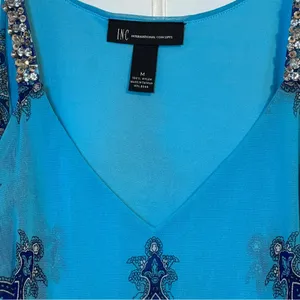 #91 Inc International Concepts Blue Paisley Embellished Top Medium thumbnail 3