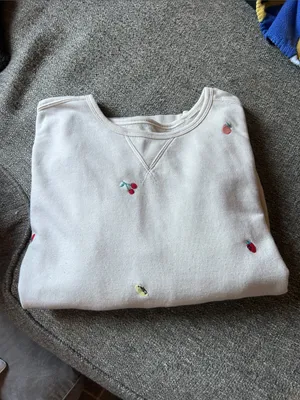 LOFT Lou & Grey Cream Pullover Sweatshirt w/Fruit Embroidery | Size Large thumbnail 13