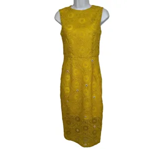 DRESSINGPAULA‎ Lemon Yellow Lace Sheath Embellished Flower Design NWT XS thumbnail 2