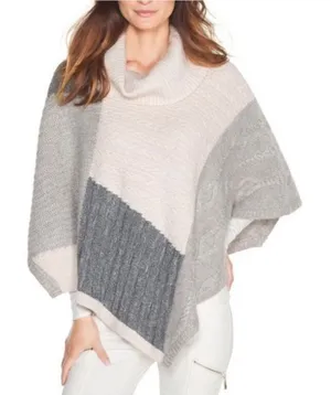 White House Black Market Wool Cowl Neck Patchwork Poncho Sweater Grey Medium thumbnail 1