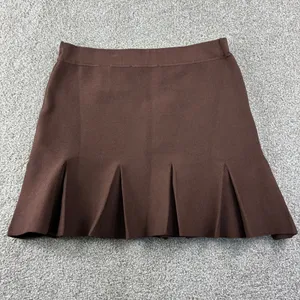 Zara Brown Pleated Knit Mini Skirt Womens‎ L New Dark Academia Preppy Knitwear thumbnail 8