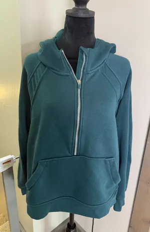 Danskin Dark Jade Green Scuba Style 1/2 Zip Hoodie Sweatshirt‎ Soft XL thumbnail 1