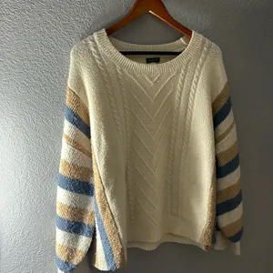 Harper & Liv Cream Knit Striped Crewneck Sweater thumbnail 2