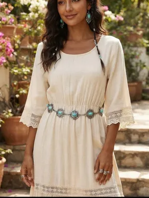 Turquoise Stone Waist Chain Belt - Boho Metal Link Design Fashion Accessories thumbnail 11
