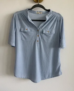 Blue Striped Button Shirt Size M thumbnail 1