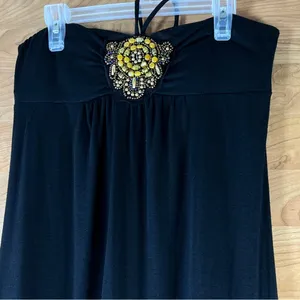 Eyelash Couture Size Large Black Maxi Dress with Tie Neck thumbnail 2