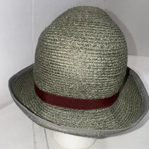 Goorin Bros Paper Woven Straw Fedora Hat Olive Green Burgundy Band Adult Small thumbnail 11