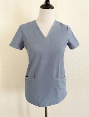 FIGS Scrub Top XXS Light Blue V-Neck Technical Collection Short Sleeve Pockets thumbnail 1
