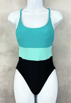 SO One Piece Swimsuit Womens Medium Colorblock‎ Stretch Sporty Minimal Beach thumbnail 1
