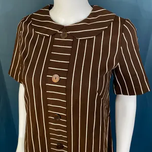 Vintage 60s Peter Pan Collar Chocolate Striped Dress thumbnail 3